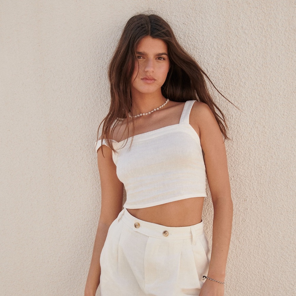 NWOT Madewell Linen-Blend Abbie Crop Top